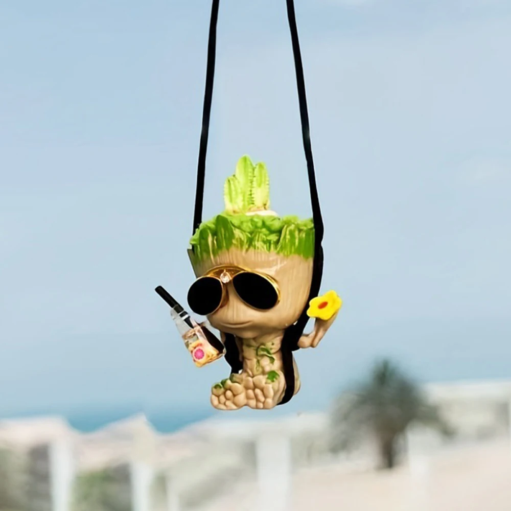 Car Rearview Mirror Decoration Pendant Miniature Model Groot Ornament Cartoon Swing Tree Man Figurine Home Decor Kids Gifts