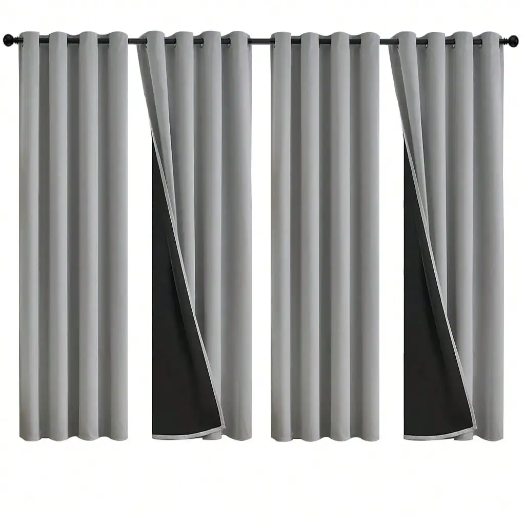 4 Panels Grommet Top Lightweight 100% Blackout Curtains, Waterproof Back Coating Privacy Window Drapes For Bedroom, Living Room, Bathroom, Patio, Gazebo