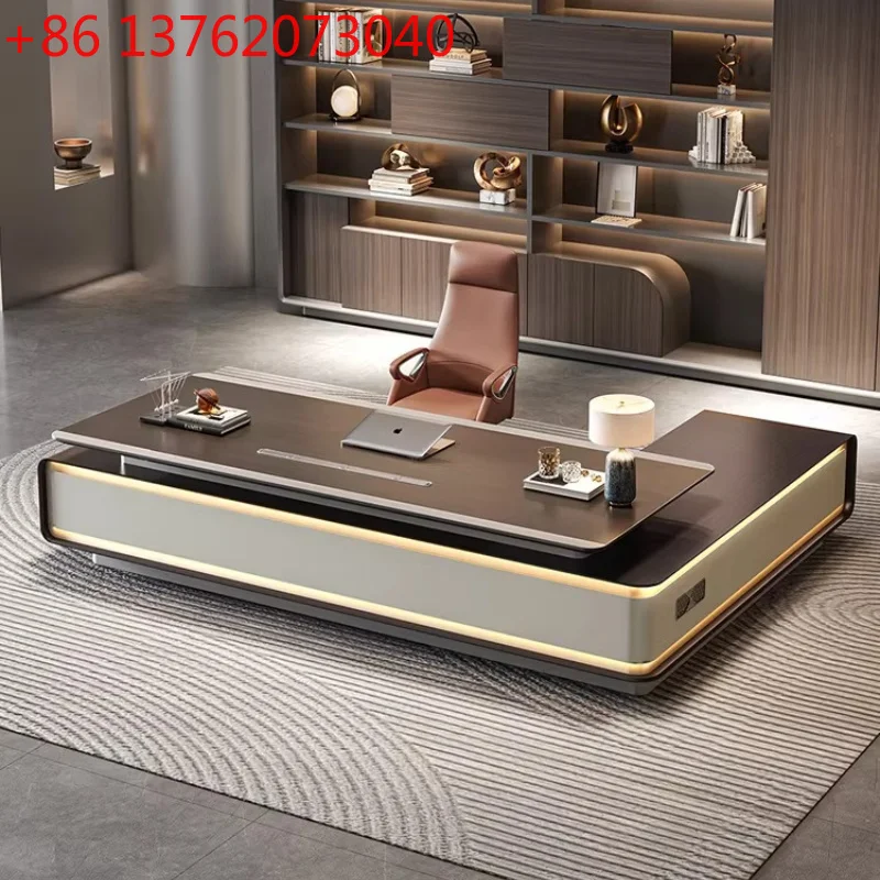 Mesa de oficina de lujo para jefe, 240cm, 280cm, 320cm, escritorio para ordenador, mesas de habitación, mesa de oficina plegable con luces LED, muebles.