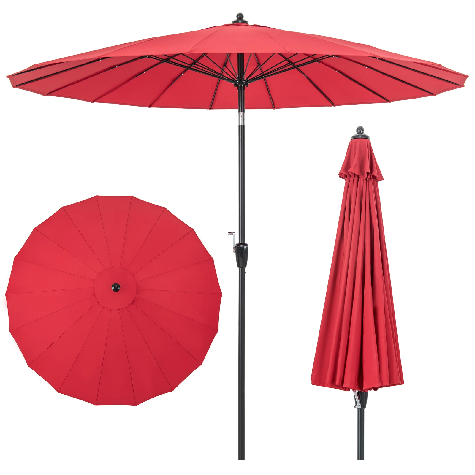 

9 FT Patio Round Market Umbrella w/ Push Button Tilt, Crank Handle, Vented Top