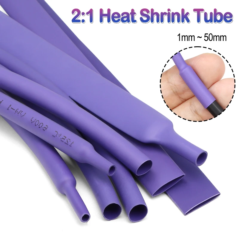 1-10m Purple 2:1 Heat Shrink Tube Diameter 1mm~50mm Wire Cable Repair Wrap Sleeving DIY Polyolefin Waterproof Insulation Tubing