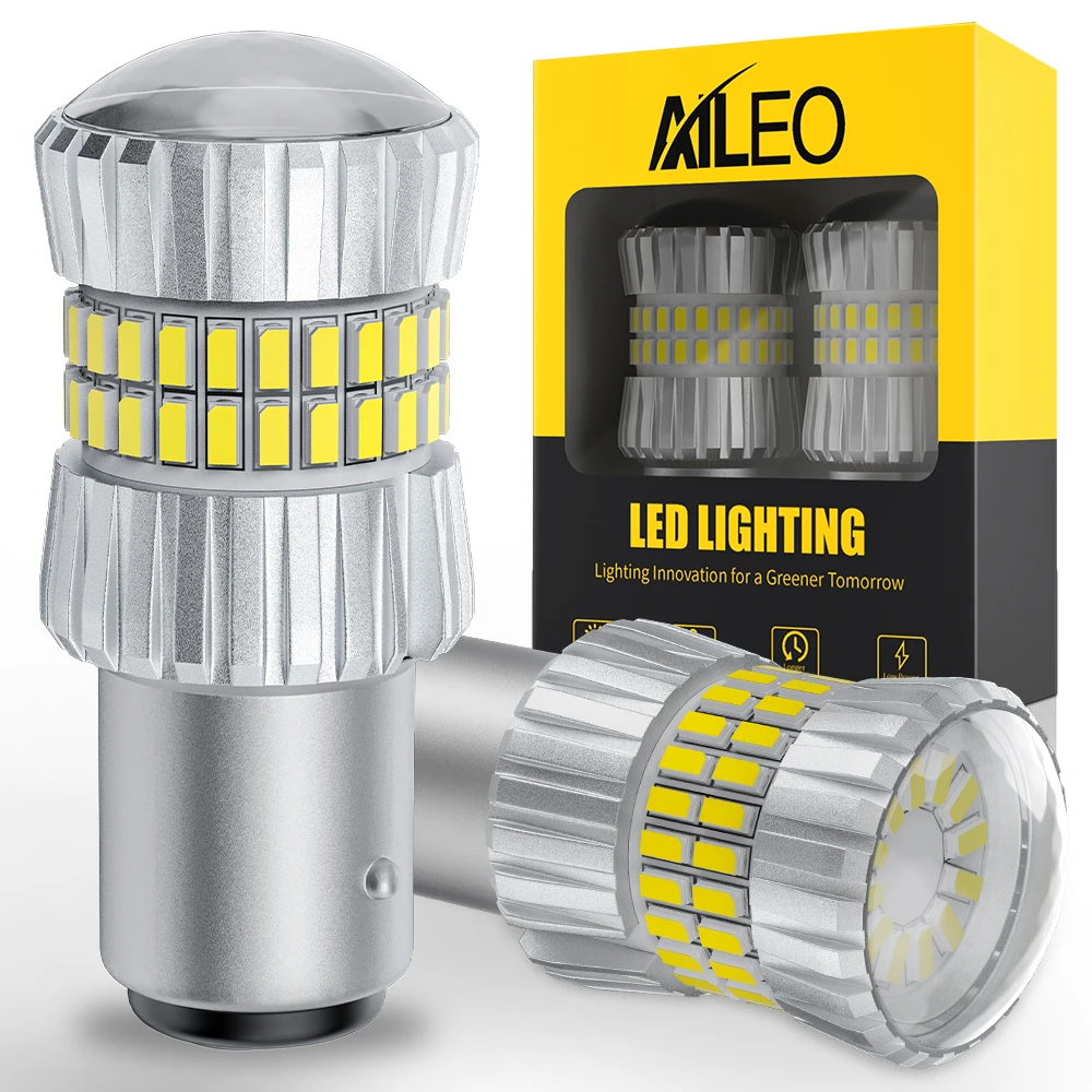 AILEO-Lámpara LED Canbus BA15S 1156 PY21W P21W, 2 piezas, ámbar BAY15D, 6000K, sin polaridad, 5014SMD