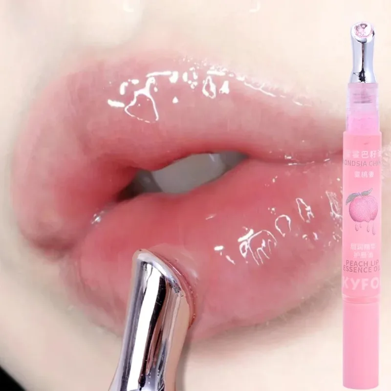 Peach Jelly Lips Oil Lip Balm Moisturizing Clear Fruit Lip Glaze Transparent Fullness Lip Tint Serum Primer Make-up for women