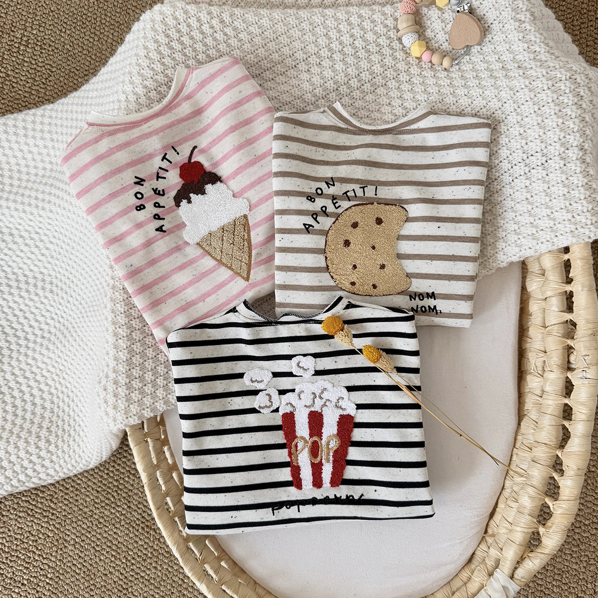 Autumn Newborn Ice Cream Popcorn French Fries Long Romper Comfortable Holiday Bodysuit Suitable Baby Boys Girls Clothes Jumpsuit