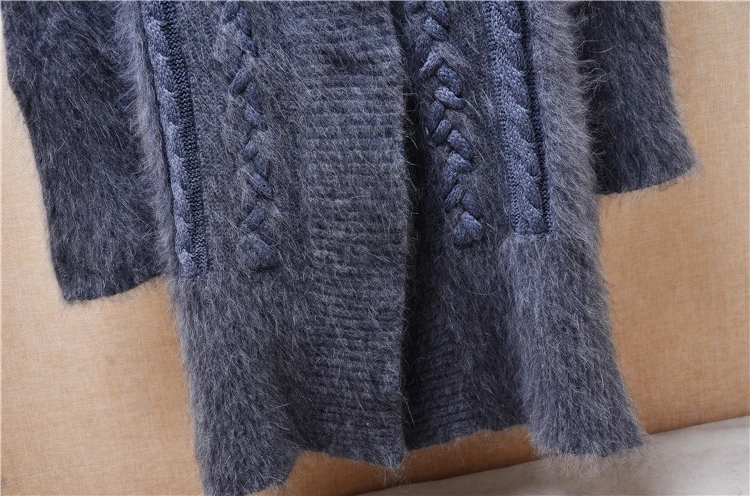 Women Mujer Autumn Winter Thick Warm Hairy Mink Cashmere Knitted Long Front Short Back Loose Cardigan Jersey Angora Sweater Coat