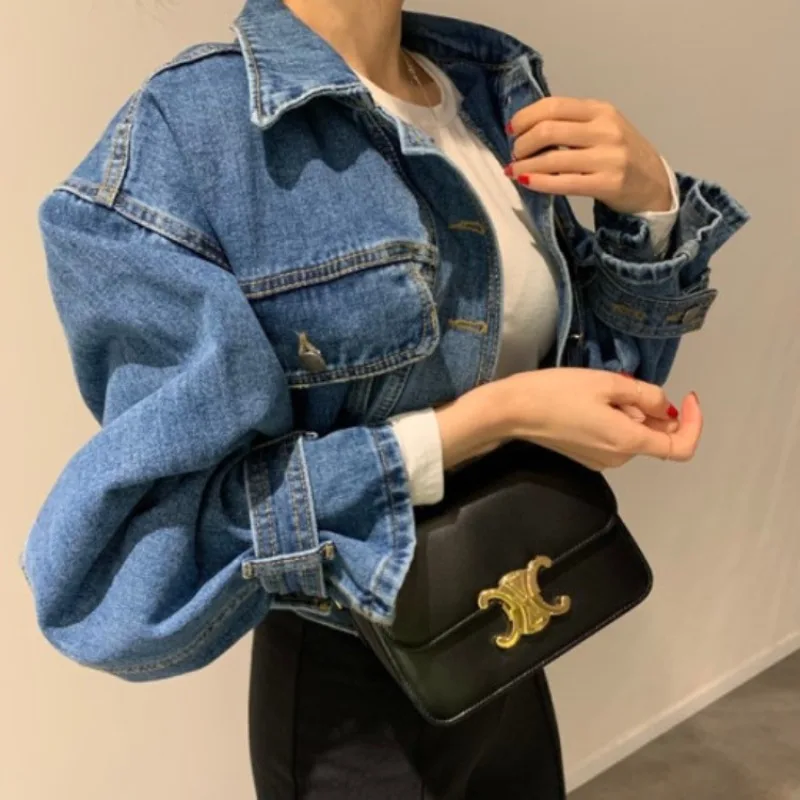 

Korean Fashion Denim Jacket Women Loose Spring Autumn Denim Coats Big Pockets Short Demi-season Jackets Y2k Women Clothes