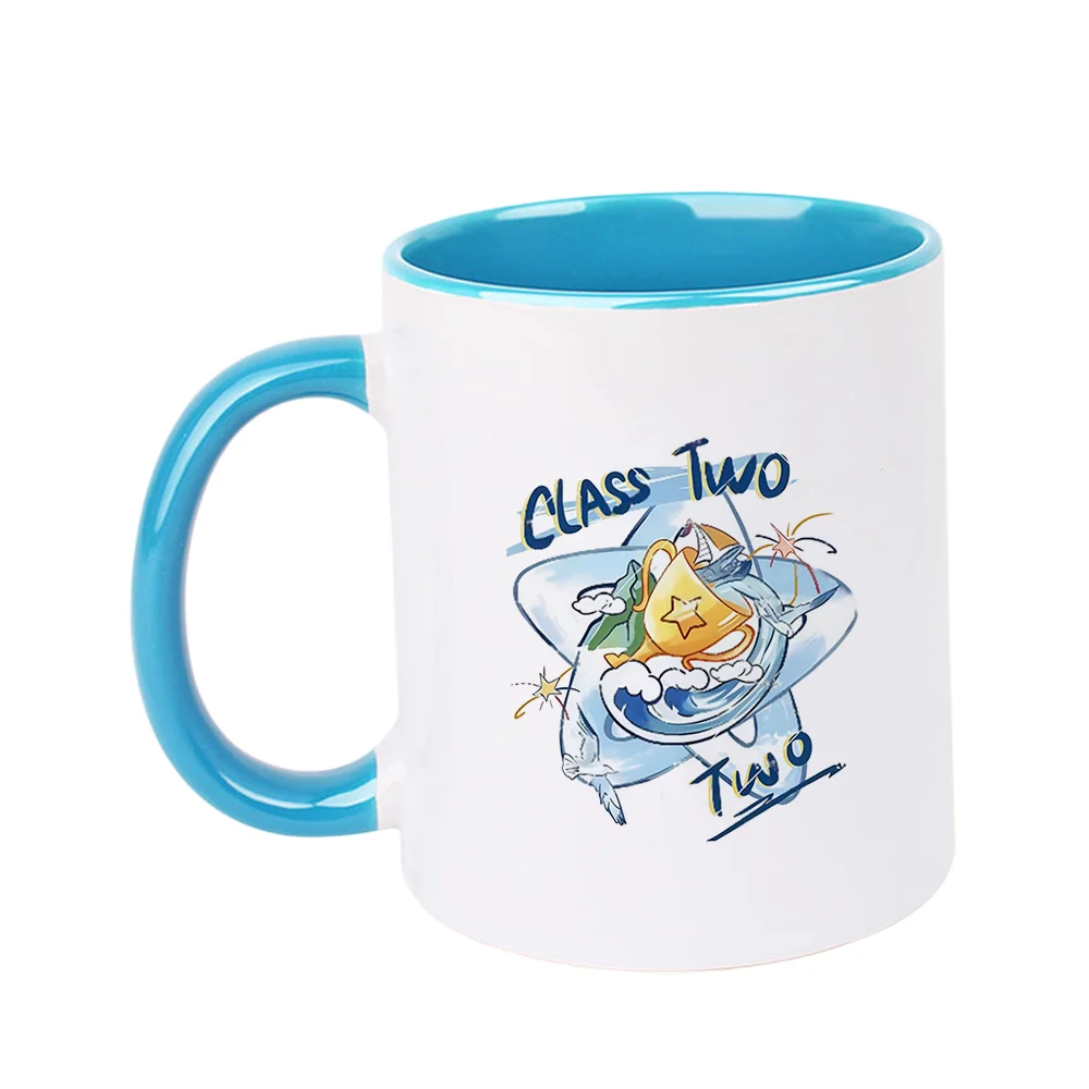 11oz Class Two Printed Ceramic Coffee Mug with Trophy Star Design for Summer Home Party Office Tableware - Ideal for Graduation