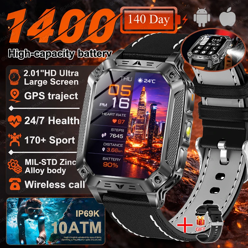 2026 Nieuwe 1400mAh Batterij Smart Watch GPS-pad Bluetooth Oproep 10ATM Waterdicht Zwemmen Sport Hardlopen Wandelen Buiten Militaire Smartwatch