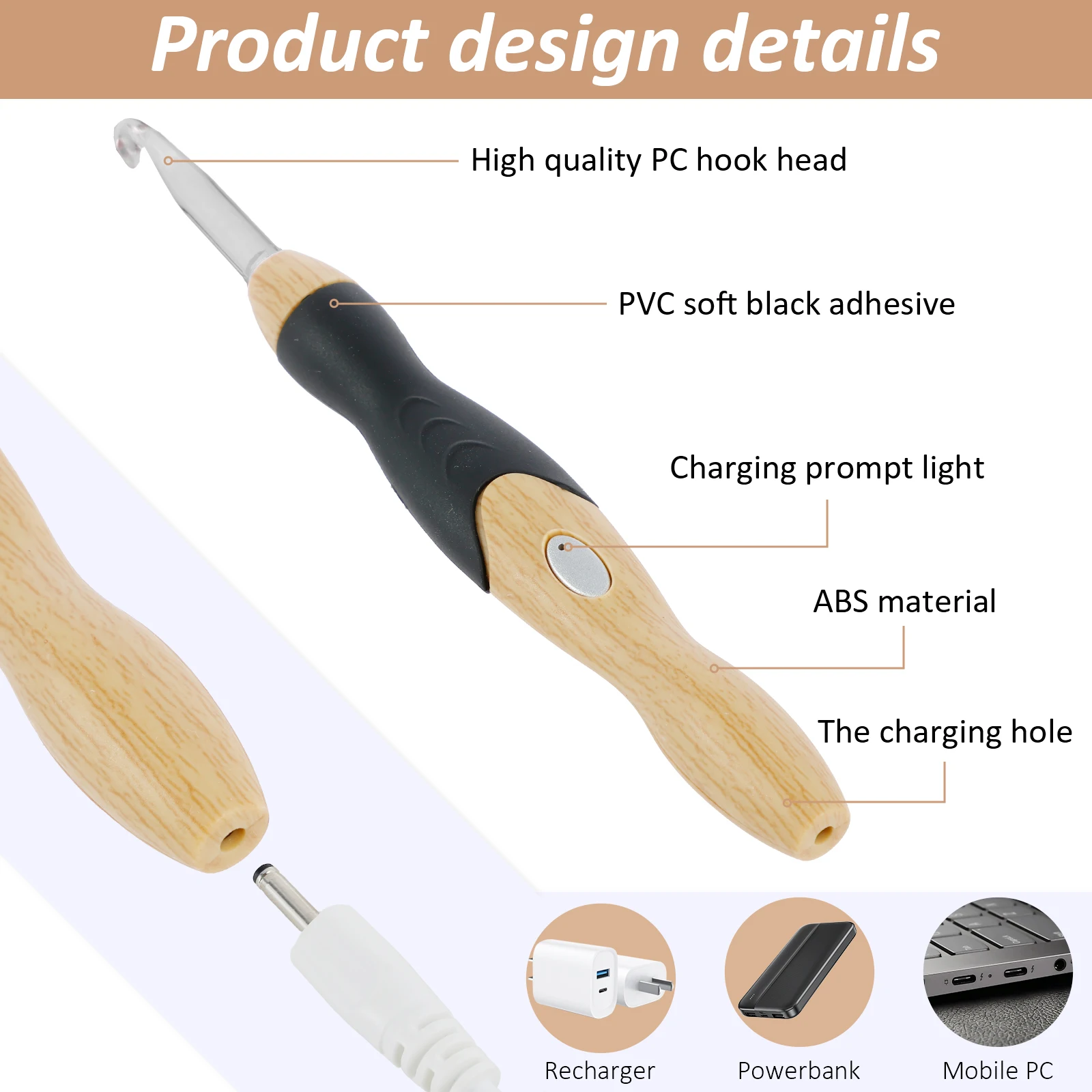 Handmade Crochet Hooks Set Crochet Needles Adjustable Light Up Crochet Hooks DIY Weaving Sweater Tool Kit Sewing Accessories
