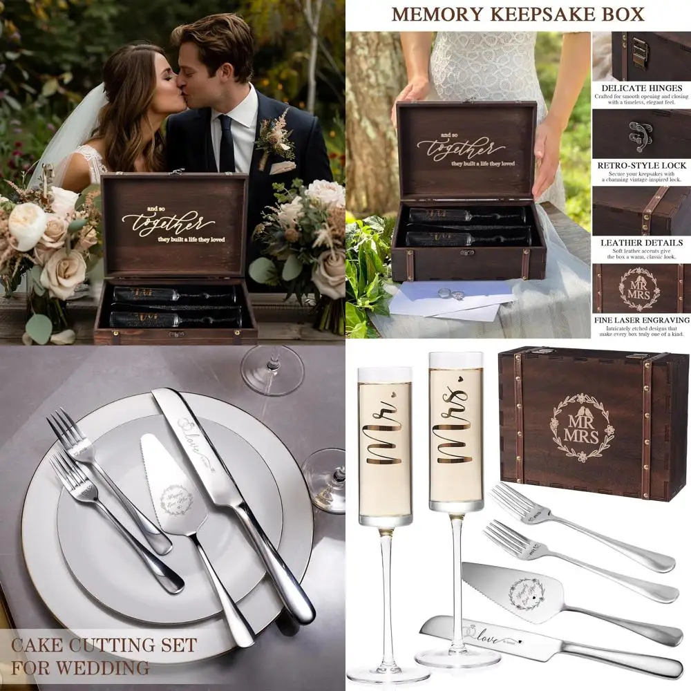 

Personalized Mr. & Mrs. Champagne Toasting Glasses with Box, Cake Knife & Server - Ideal for Wedding, Engagement, or Shower Gift