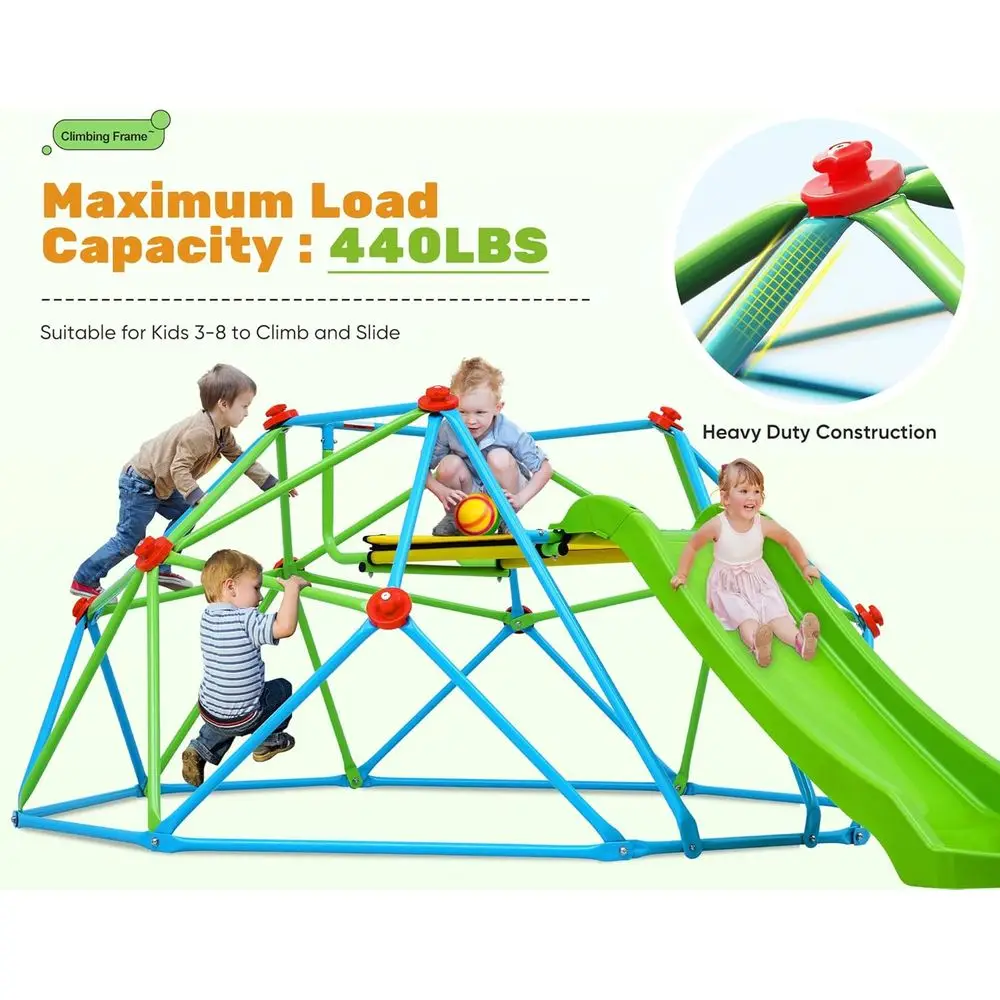 Klimkoepel met glijbaan, 8FT Jungle Gym Monkey Bar voor achtertuin Max. belasting 440Lbs, Outdoor klimrek Speelgoed voor peuter