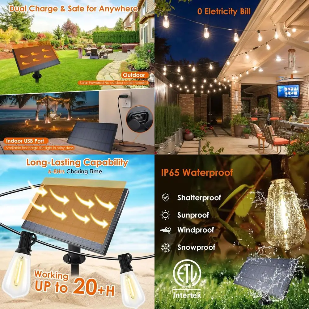 

Outdoor Waterproof Solar String Lights with Remote, 40+2 ST38 LED Bulbs, Commercial Grade for Patio