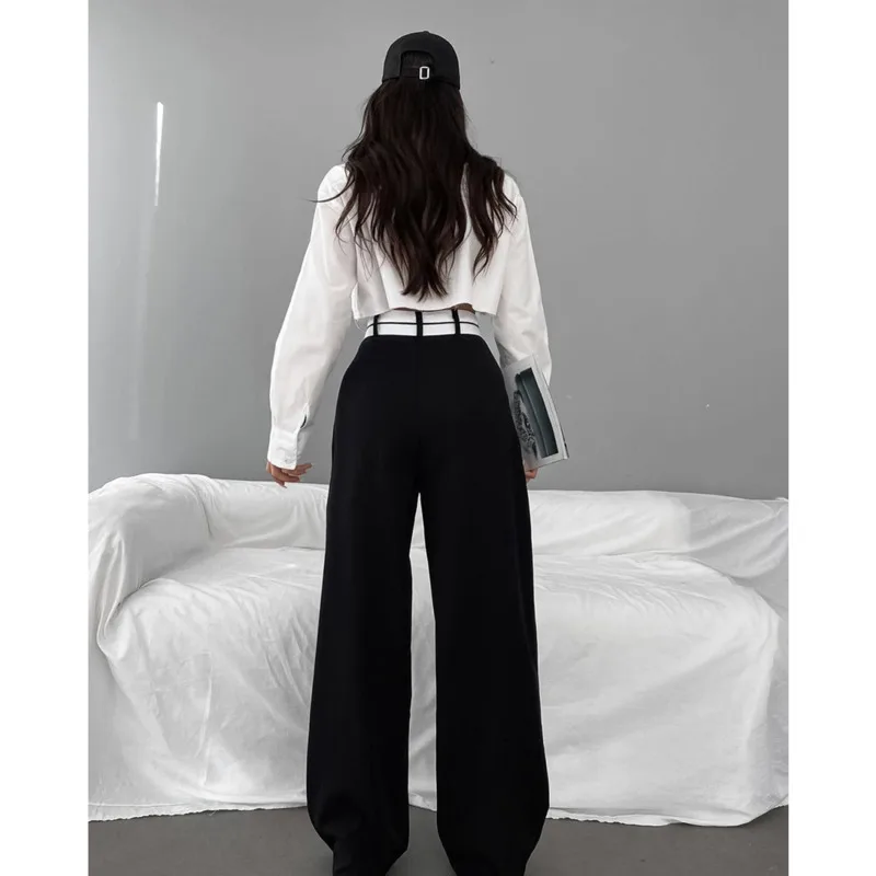 

High Waist Casual Wide Leg Pants For Women Black Suit Office Lady Straight Trousers Stylish Comfortable Clothes Fashion Outfit