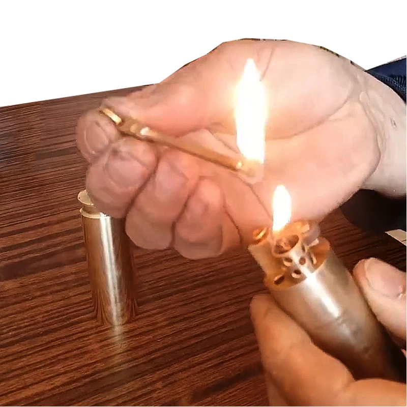 Handmade Cylinder Brass Mechanical Gasoline Lighter Match Pipe Lighter Collection Gift