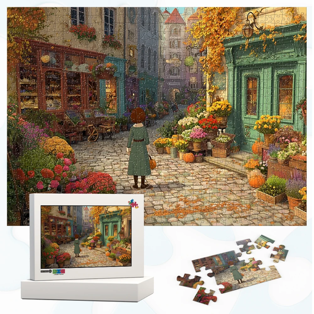 

Disney Belle Princess Wooden Jigsaw Puzzle Autumn Market Scene Cartoon Games and Puzzles Pumpkins Seasonal Flowers Puzzles Gift