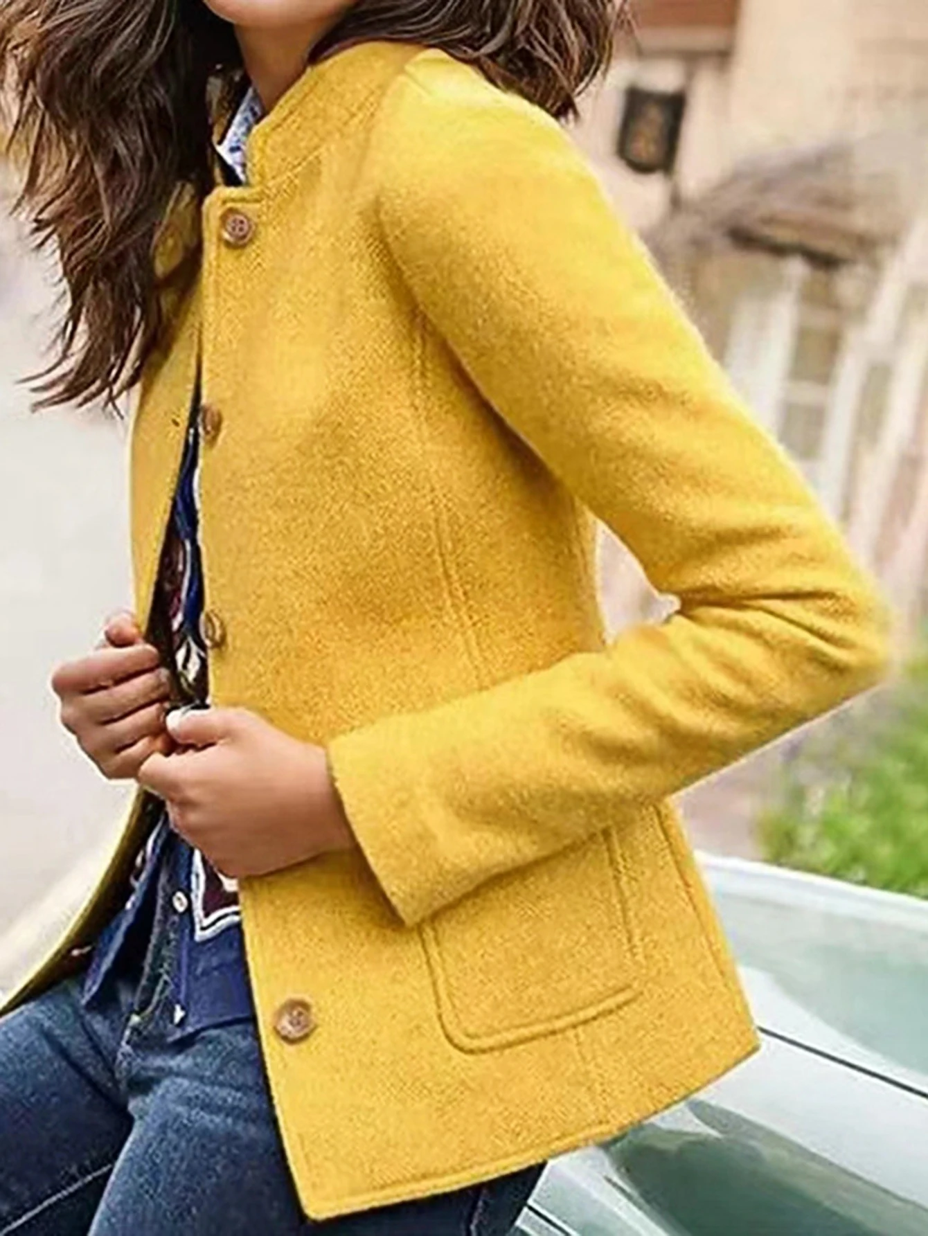 เสื้อเบลเซอร์ลำลองสำหรับผู้หญิง สไตล์ลำลองประจำวัน สำหรับฤดูใบไม้ร่วงและฤดูหนาว กระดุมแถวเดียว แขนยาว คอจีน สไตล์สาวออฟฟิศ