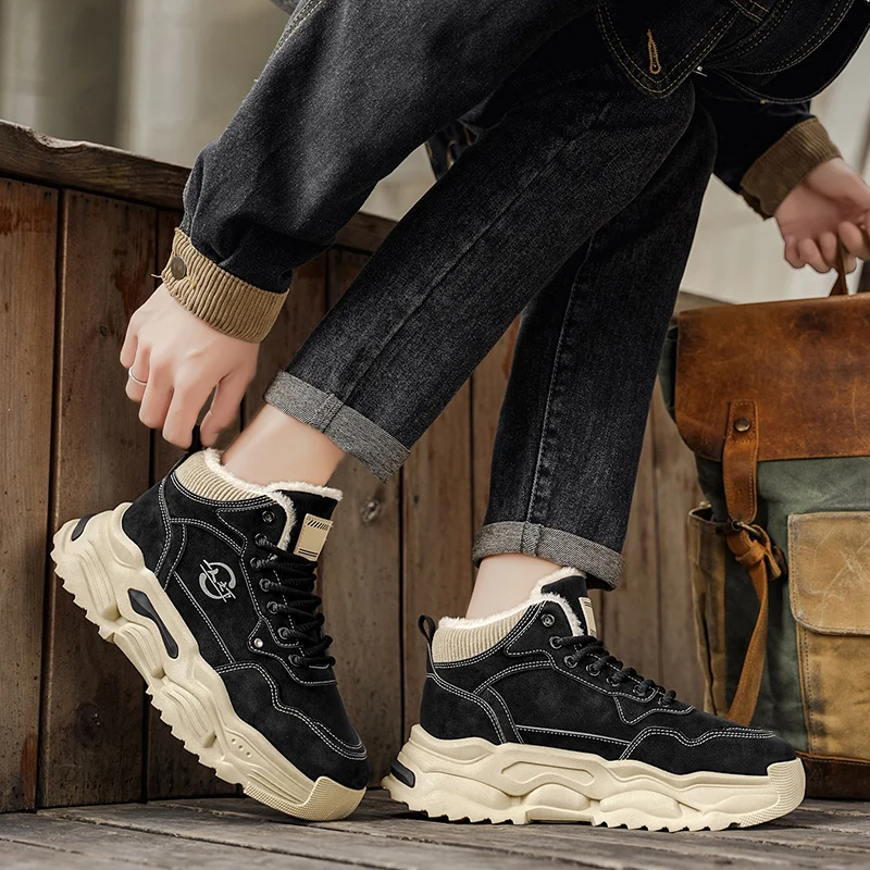 Мужские высокие зимние ботинки: теплая зимняя хлопчатобумажная обувь, универсальная для занятий спортом, походов и путешествий, модная повседневная обувь