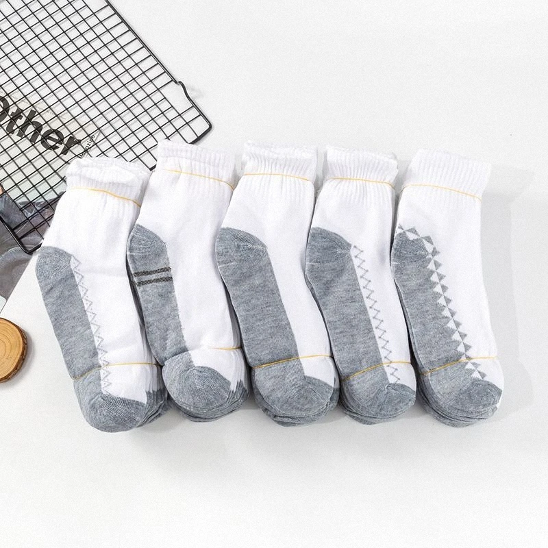 5/10 Pairs Black Bottom Gray Surface Sports Socks Breathable Comfortable Sweat-Absorbing Cotton Socks Men's Mid-Tube Socks