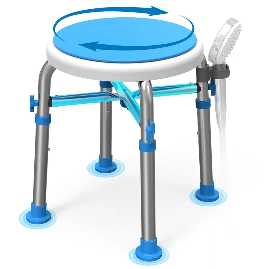

HSA Eligible Swivel Shower Stool with Reinforced Crossing Bar, Height Adjustable Round Shower Chair for Inside Shower, Tool Fre