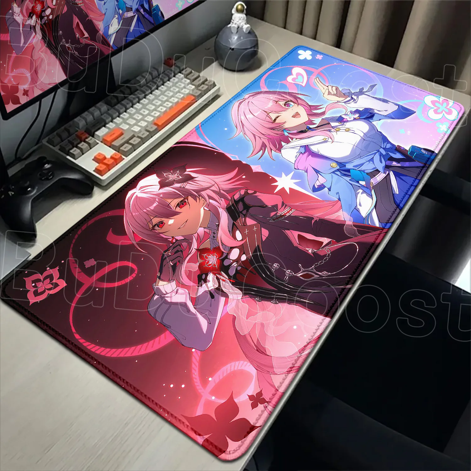 Cute anime game mouse pad Honkai Star Rail March 7th Girl Pink mousepad Non-slip Desk Mat desk organizers and trays 900 x 400MM