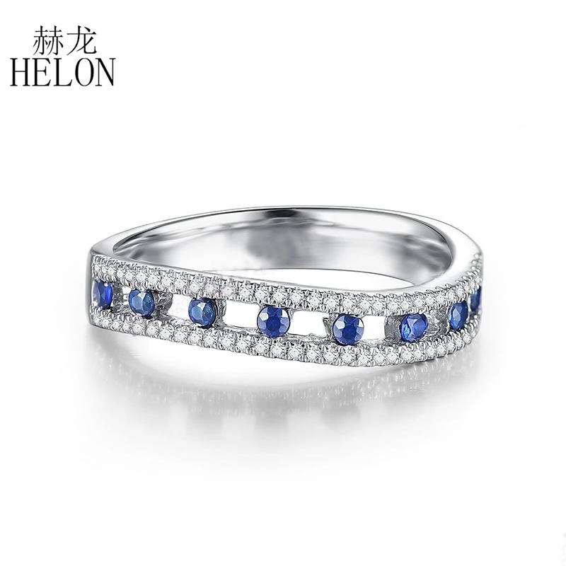 

HELON Solid 18K White Gold Ring 0.5ct Natural Sapphires Diamonds Gemstone Engagement Ring For Women Men Fine Jewelry Gift