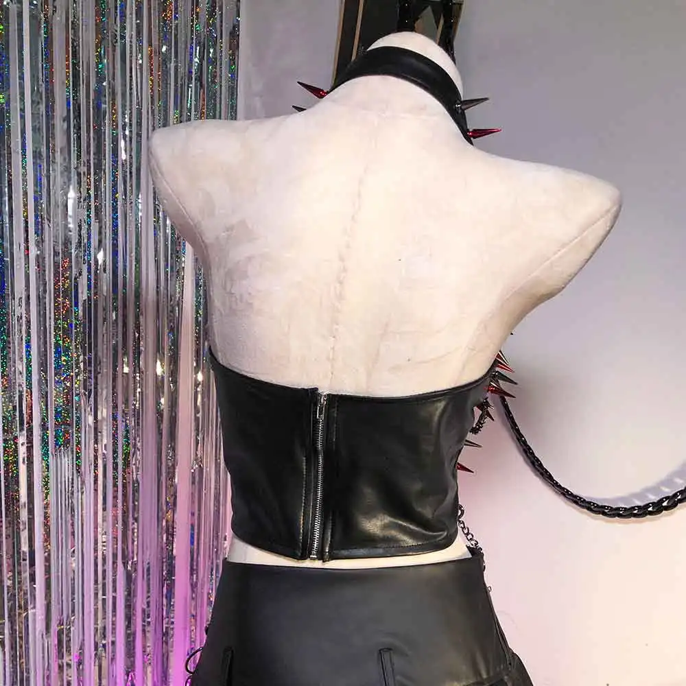 Fai da te Harajuku Emo Teen Y2K Halter Canotta TOPS Club Wear E-Girls anni '80 Punk Rock Kawaii Eco Goth Canotta gotica fatta a mano anni '90 Grunge