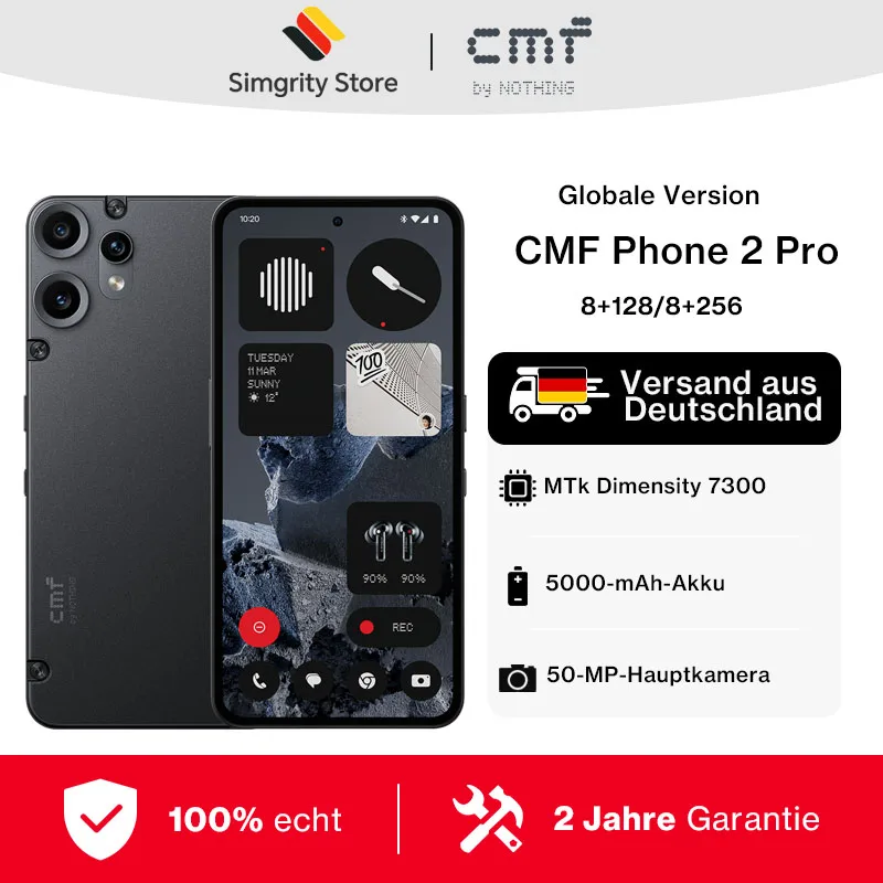 Smartphone CMF Phone 2 Pro 5G 8 Go + 128 Go/8 Go + 256 Go, Android 15,50 Mpx, écran AMOLED FHD+ 6,77 pouces avec 120 Hz, batterie 5000 mAh, Nothing OS 3.2, NFC/WIFI/Bluetooth 5.4/Google Pay/GPS Smartphone CMF Phone 2 Pro 5G 8 Go + 128 Go/8 Go + 256 Go, Android 15,50 Mpx, écran AMOLED FHD+ 6,77 pouces avec 120 Hz, batterie 5000 mAh, Nothing OS 3.2, NFC/WIFI/Bluetooth 5.4/Google Pay/GPS