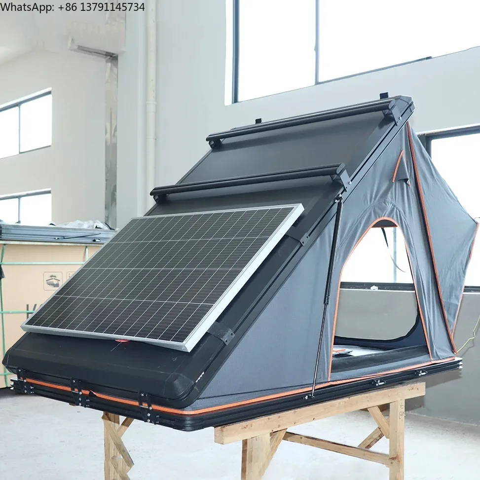 Camping Aluminum Rooftop Tent Car Triangle Clamshell Hard Shell DIY Roof Tent with Solar
