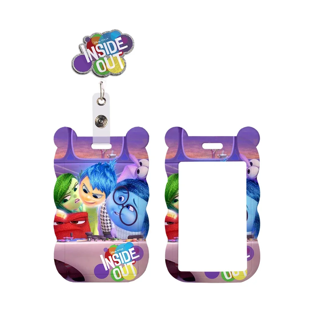 Disney Inside Out 2 Glitter Badge Holder Id Card School Card Reel Clip Pass Hang Rope Lanyard For Girls Accessories