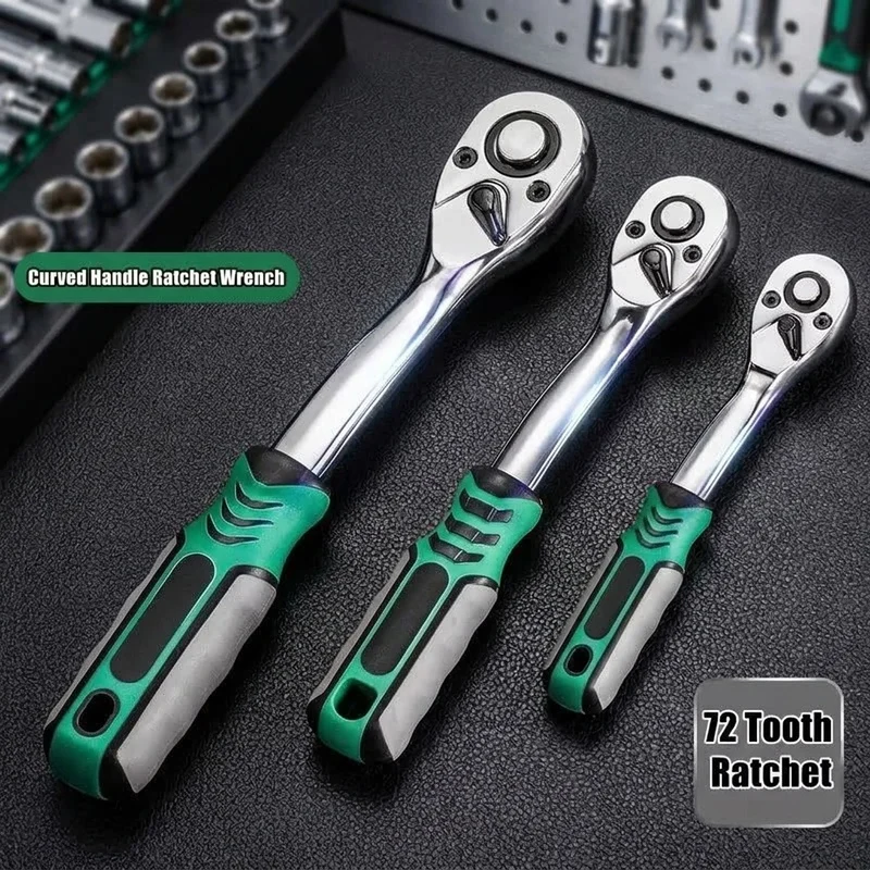 72 Tooth Quick Release Ratchet Wrench 1/2 1/4 3/8 Inch Reversible Two-Way Socket Tool for Automotive Bicycle Repair