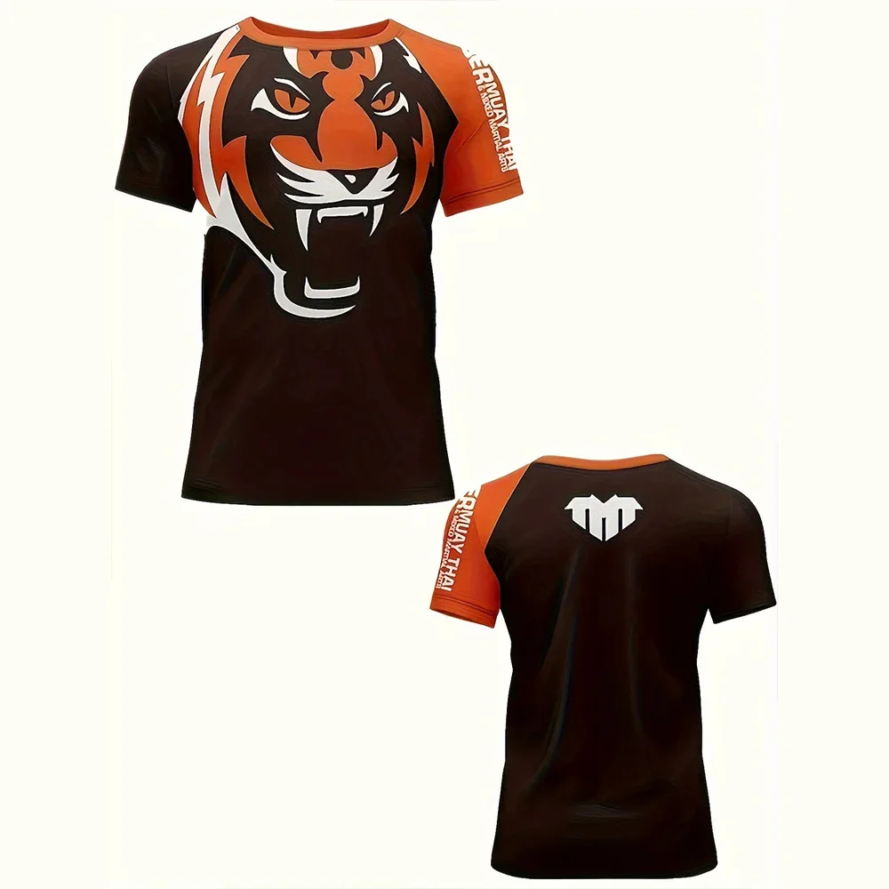 Maglietta da combattimento completa MMA maglietta a maniche corte con grafica tigre da uomo magliette da allenamento sportive Muaythai magliette