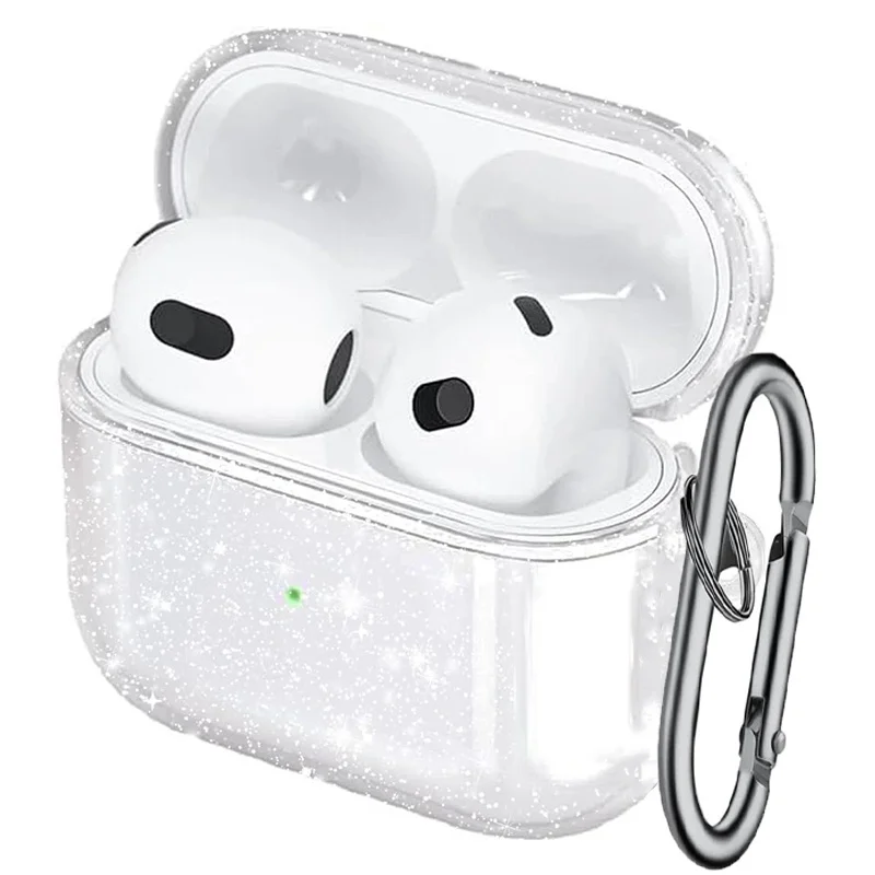 Bling Clear TPU Earphones Case For AirPods 3/2/1 With Keychain Ring Portable Keyring Hanging Design For Earbuds Protective Cover