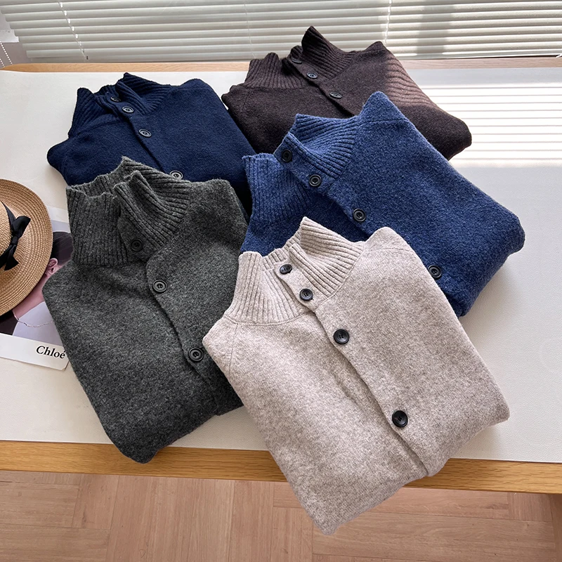 

ex Wool Blend Knitted Cardigan Sweater Stand Collar Single Button Autumn Winter Outerwear Comfortable Soft Acrylic Polyes...