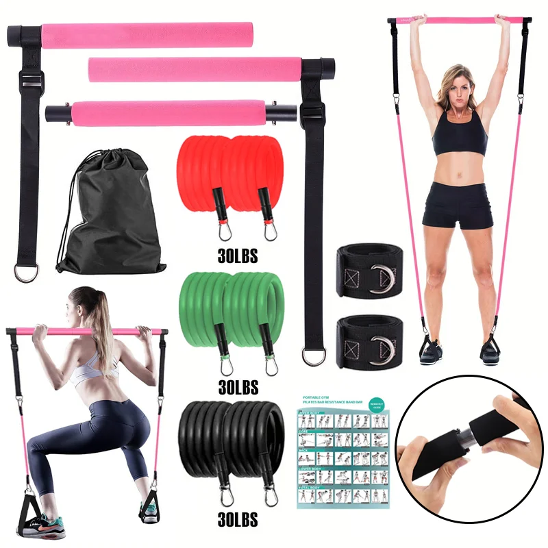 Pilates Kit With Resistance Bands,Stainless Steel Exercise Stick,For Women Men,Home Gym Workouts Squat Yoga Pilates Body Shaping