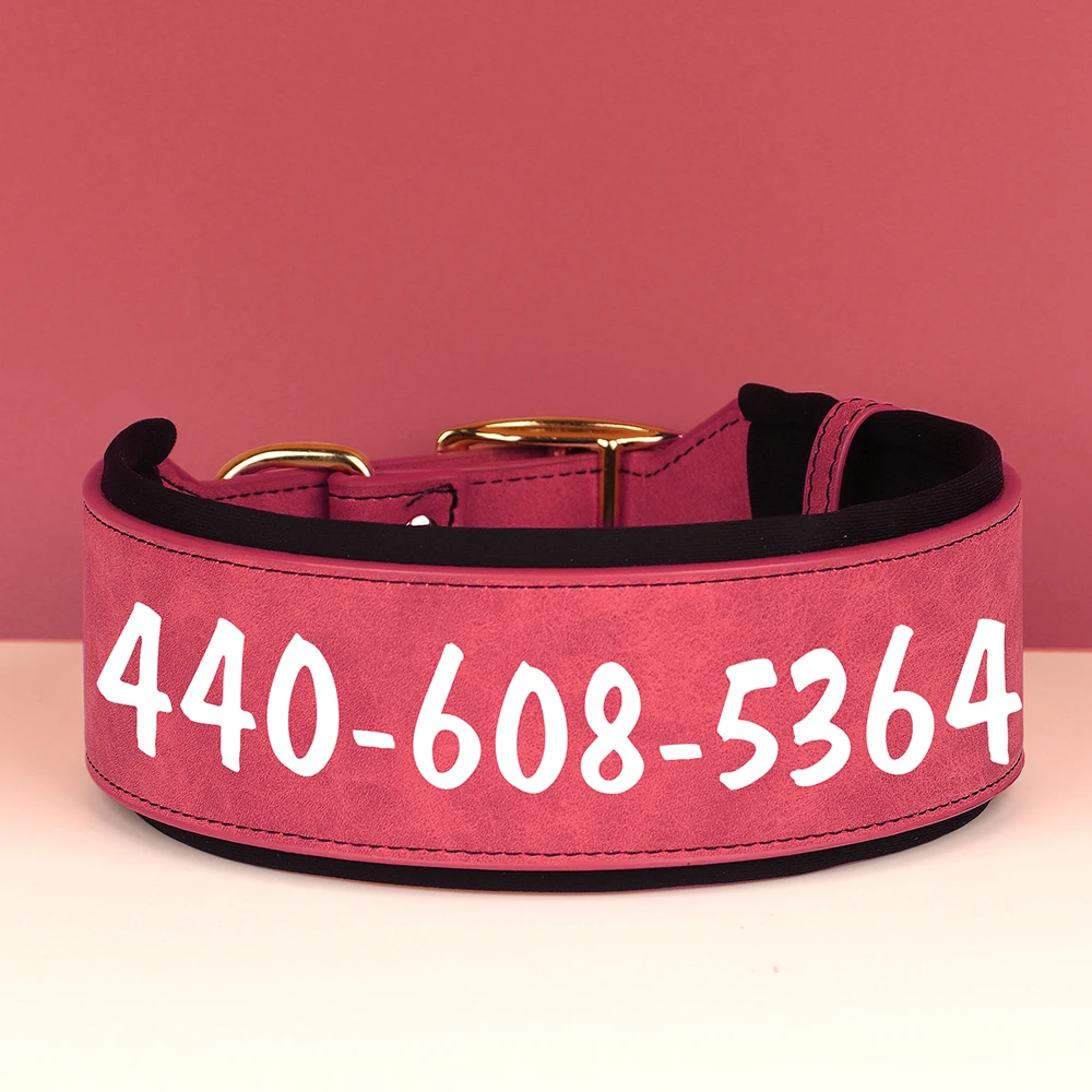 Customized Leather Dog Collar Personalized Wide Padded ID Collars Free Print Name Number For Medium Large Dogs Dogs Greyhound