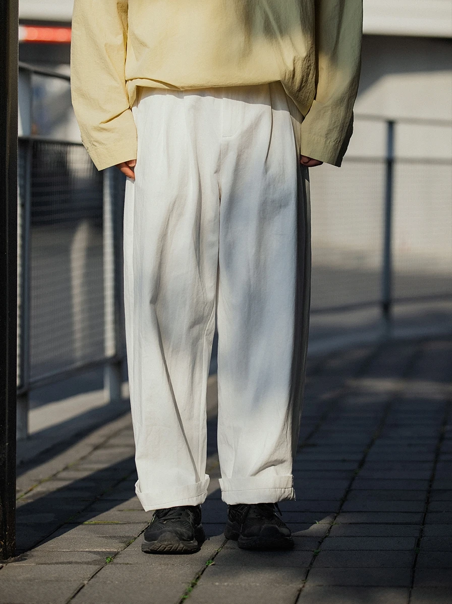 

White Cotton Casual Pants for Men Spring Summer Straight Leg Commuter Friendly Retro y Sle All Season Wear