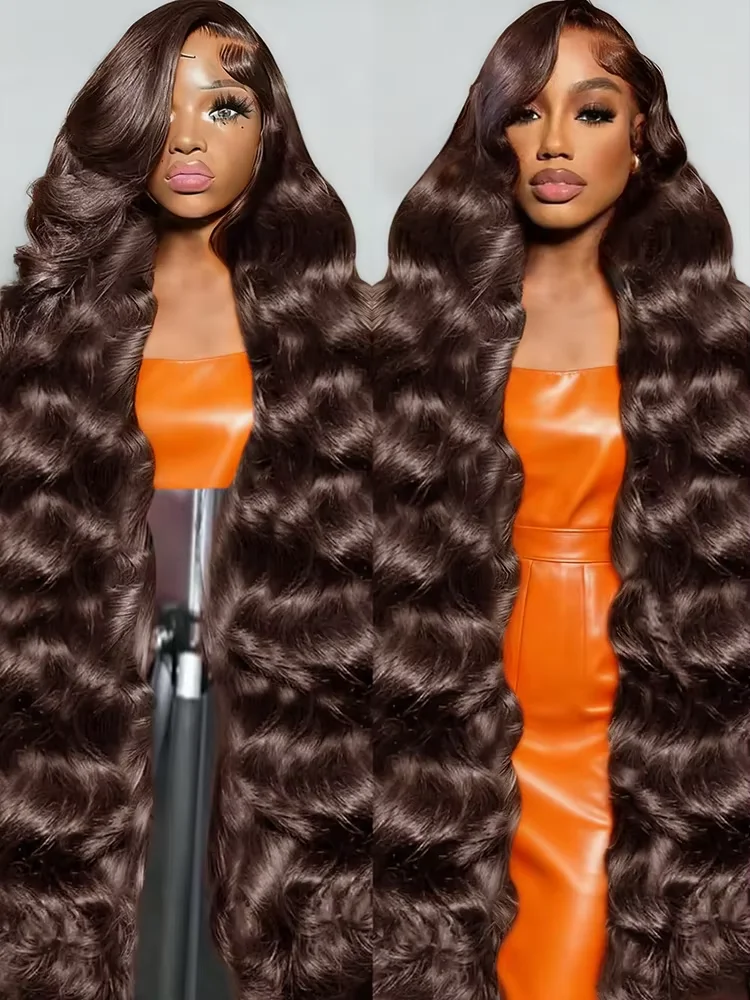 36 38 inch 200% Density Chocolate Brown 13x4 HD Lace Front Human Hair Wigs Pre Plucked Brazilian Glueless Lace Frontal Wig Women