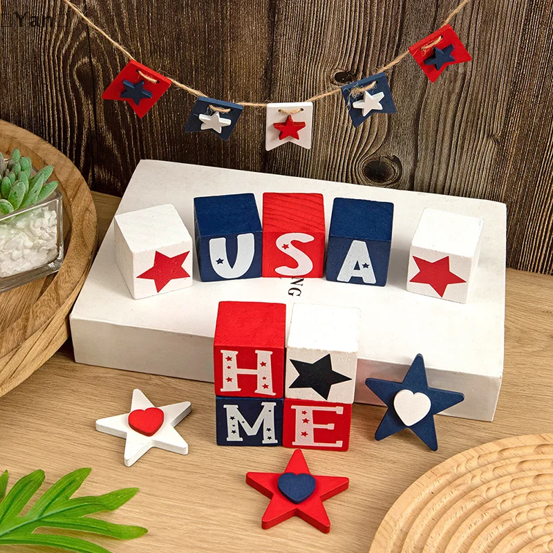 4 de julho decoração de bandeja em camadas, 17 peças vermelho branco azul conjunto de decoração de madeira bandeja em camadas patriótica decoração rústica de fazenda