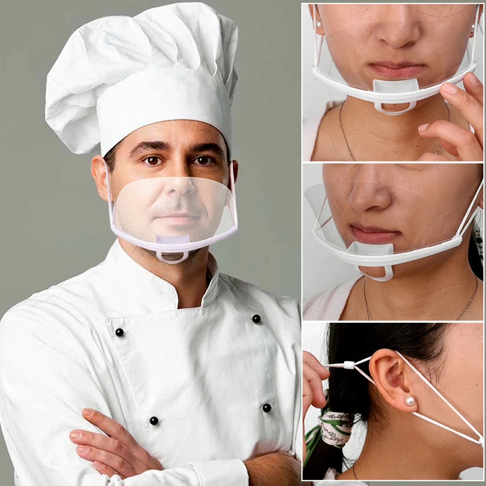 Hygiene Mouth Shield Transparent Mouth Shield Beauty Chef Waiter Protective Mask Reusable Visible Splash Proof Mask Mouth Cover