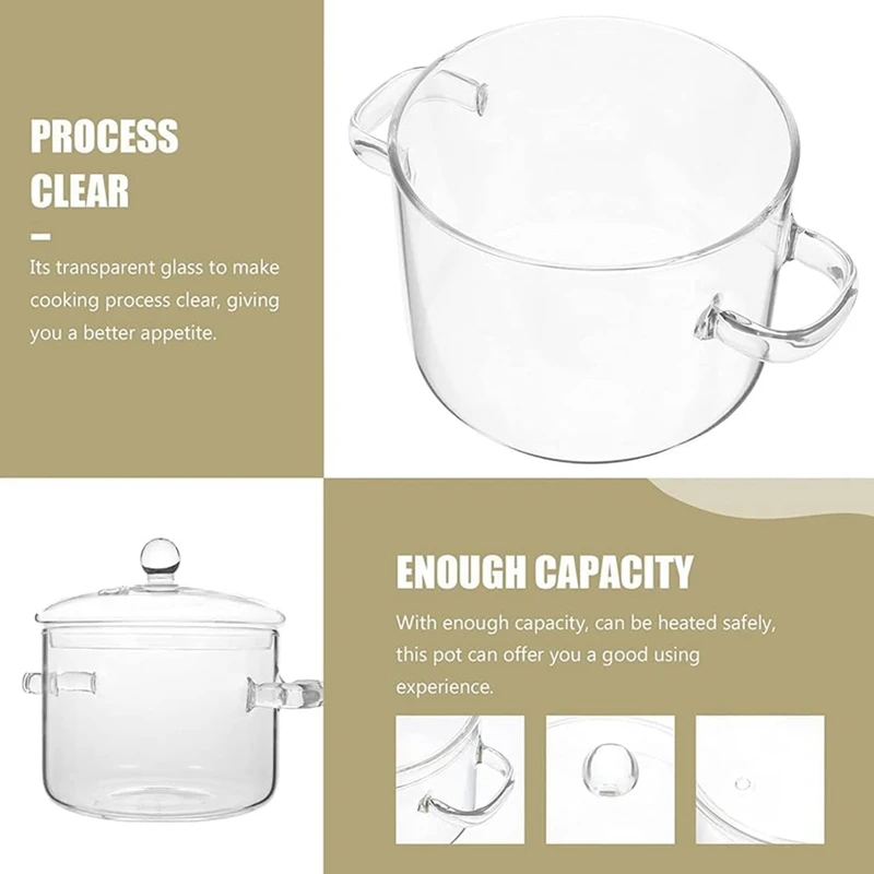 Glass Saucepan With Cover,Stovetop Cooking Pot With Lid And Handle Simmer Pot Clear Soup Pot High Borosilicate