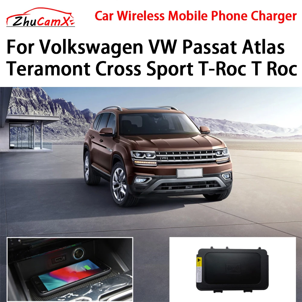 

Car Wireless Mobile Phone Charger Center Console Storage QI 18W iPhone for Volkswagen VW Passat Atlas Teramont Cross Sport T-Roc