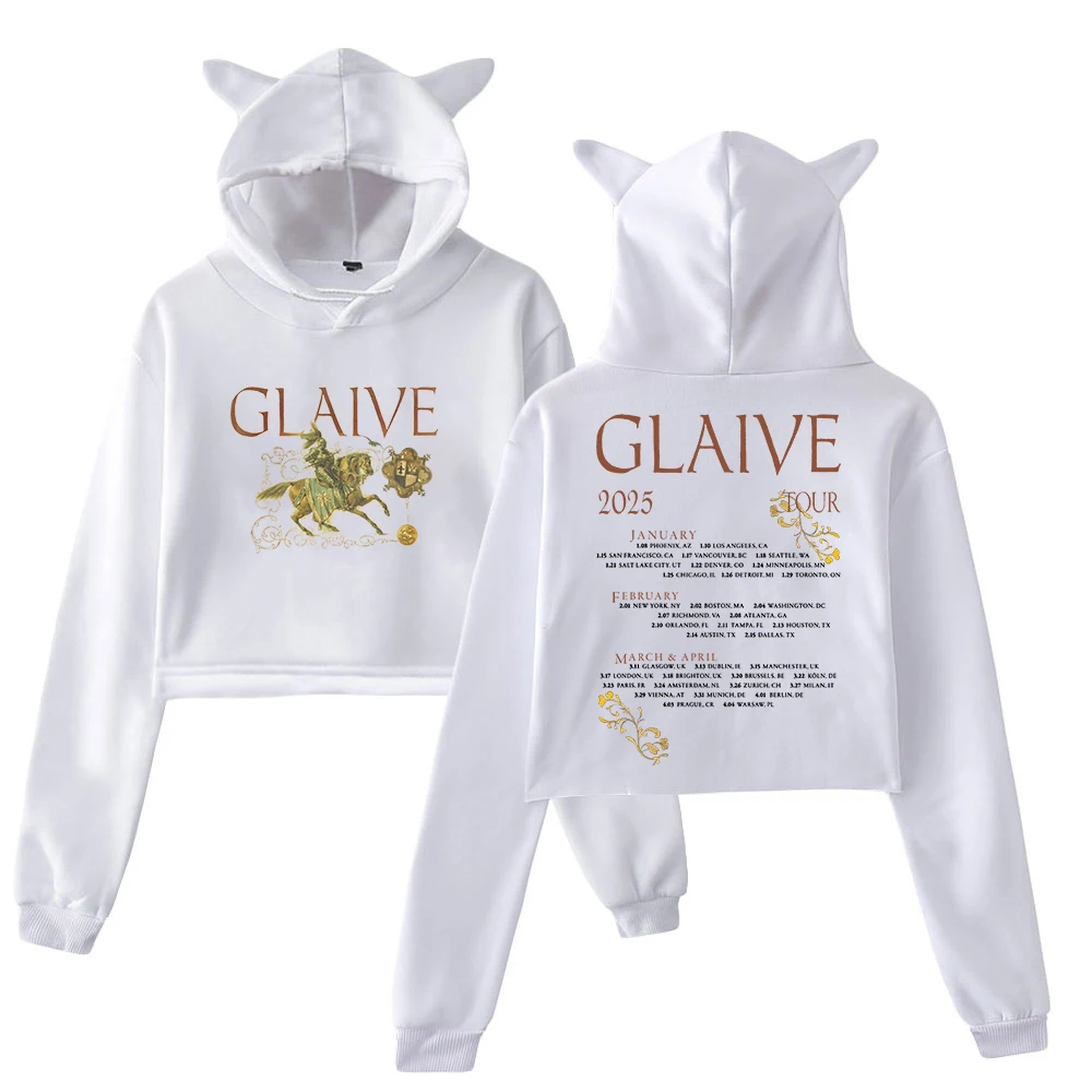 Glaive Merch Hoodie 2025 World Tour Streetwear Female Cat Ears Hooded Sweatshirts Long Sleeve Crop Top Women's Clothes