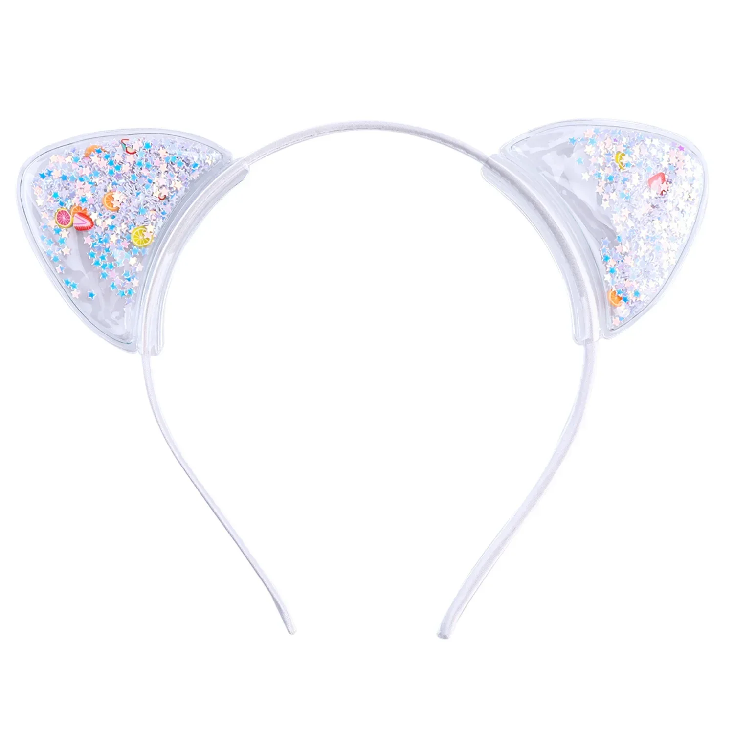 Transparent Headband with Lovely Cartoon Quicksand Ear Decoration, Sweet Cat Ear Hair Accessory for Children