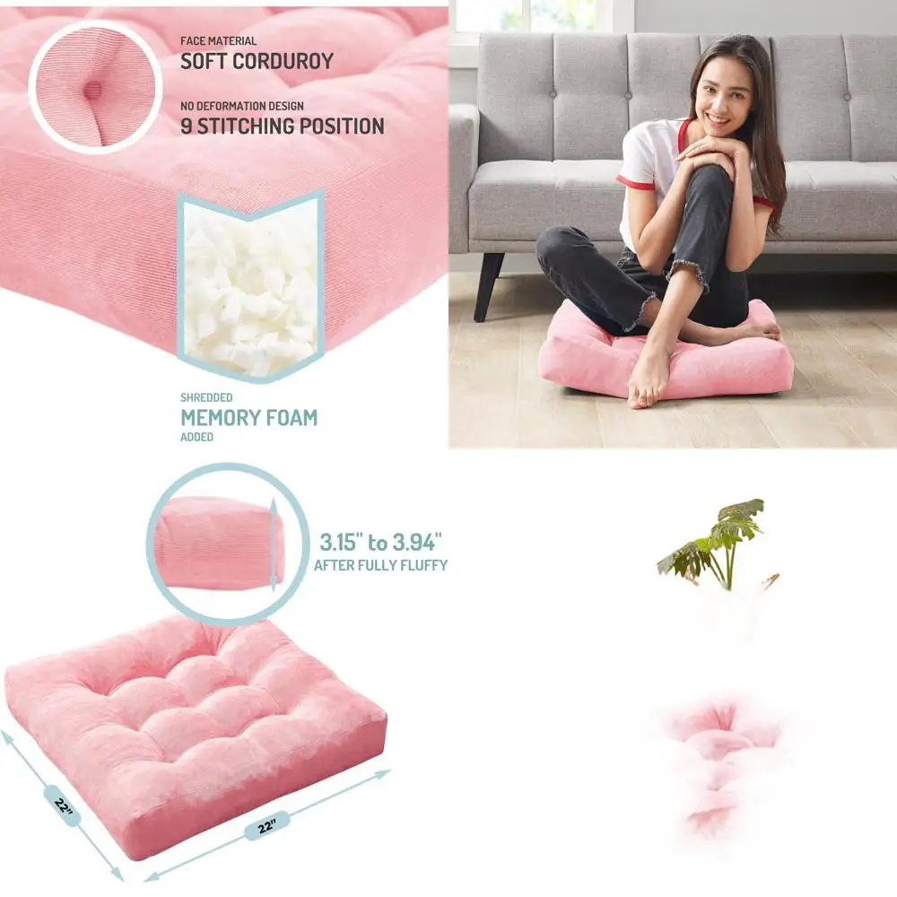 

Set of 2 Corduroy Floor Pillows - Ideal for Women's Meditation, Yoga, and Relaxation, 22x22 Inches