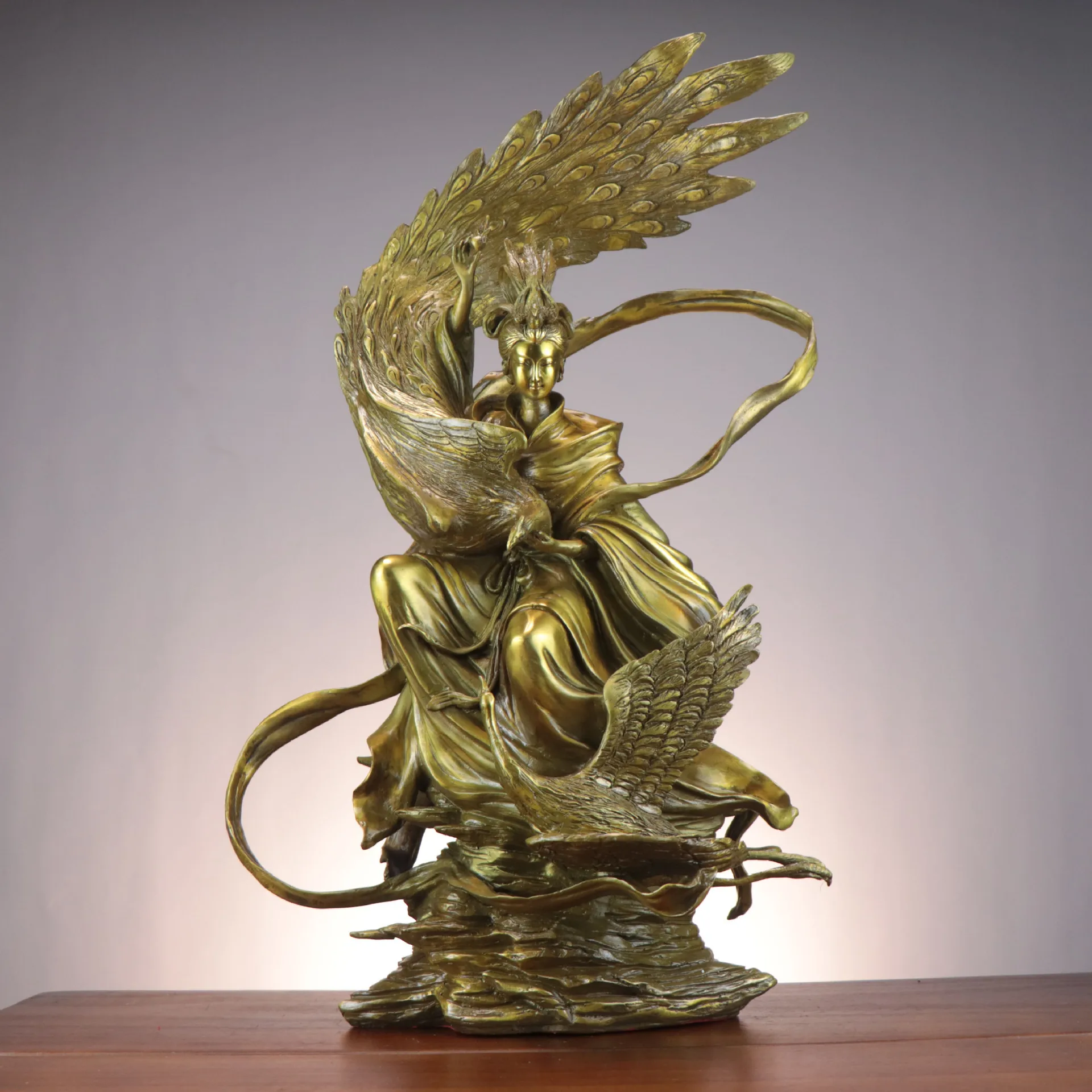 

DSA brass station model, statue of the Nine Heavens Mysterious Lady, stepping on the phoenix, the Virgin of Nine Heavens,