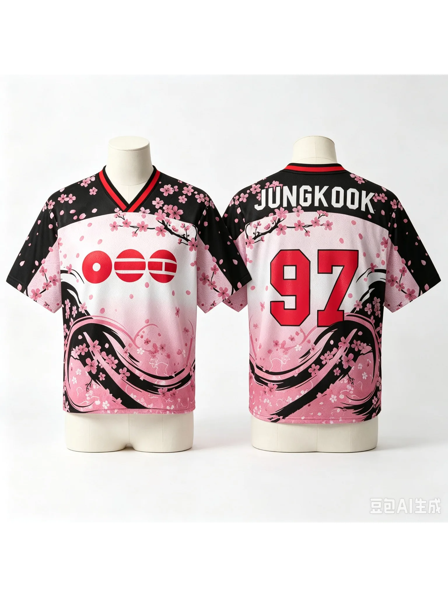 Eltern-Kind-Matching-Kirschblüten-Kpop-Fan-Jersey, mit Mitgliedsnummern-Aufdruck, schnelltrocknend, Mesh, V-Ausschnitt, Kurzarm, lässiges Sport-T-Shirt – Detail 6