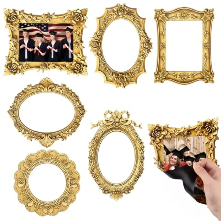 

6 Pcs Vintage Magnetic Picture Frames for Refrigerator 6 x 8 Inches Retro Gold Magnetic Photo Frames for Locker Refrigerators D