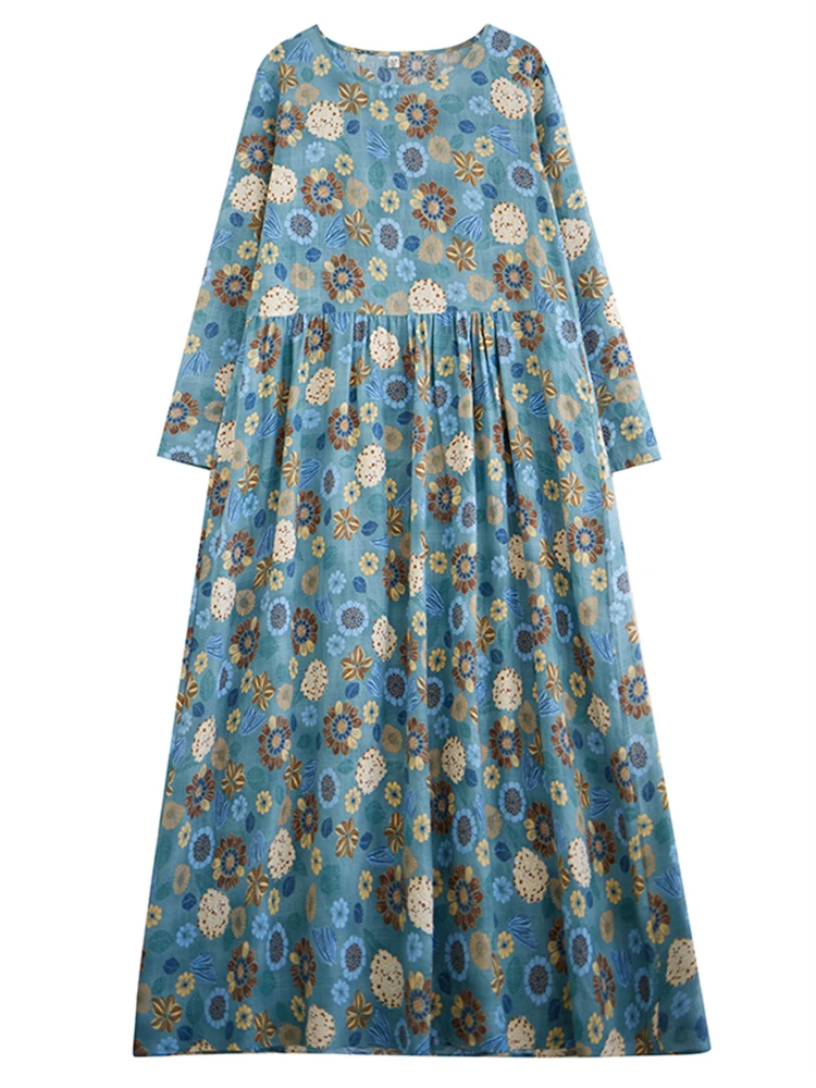 Autumn Cotton Print Vintage Dresses For Women 2023 New Spring Casual Long Dress Femme Robe Office Lady Vestidos Elegant Clothing