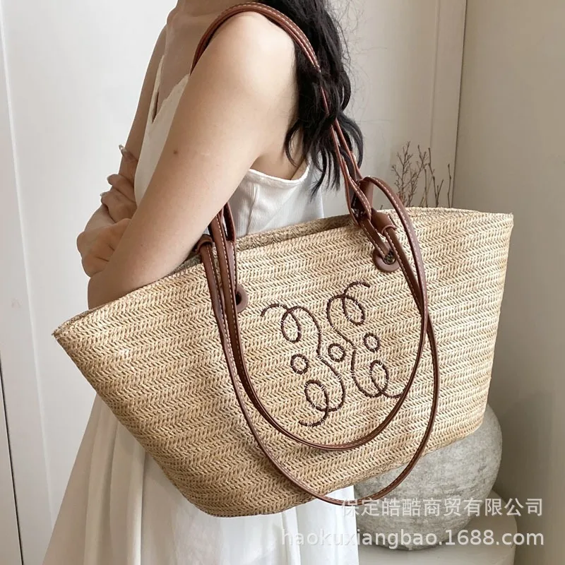 Large Capacity Beach Handbags for Women Luxury Designer Wicker Straw Shoulder Tote Bag 2024 Fashion Trend Crossbody Tote Bag