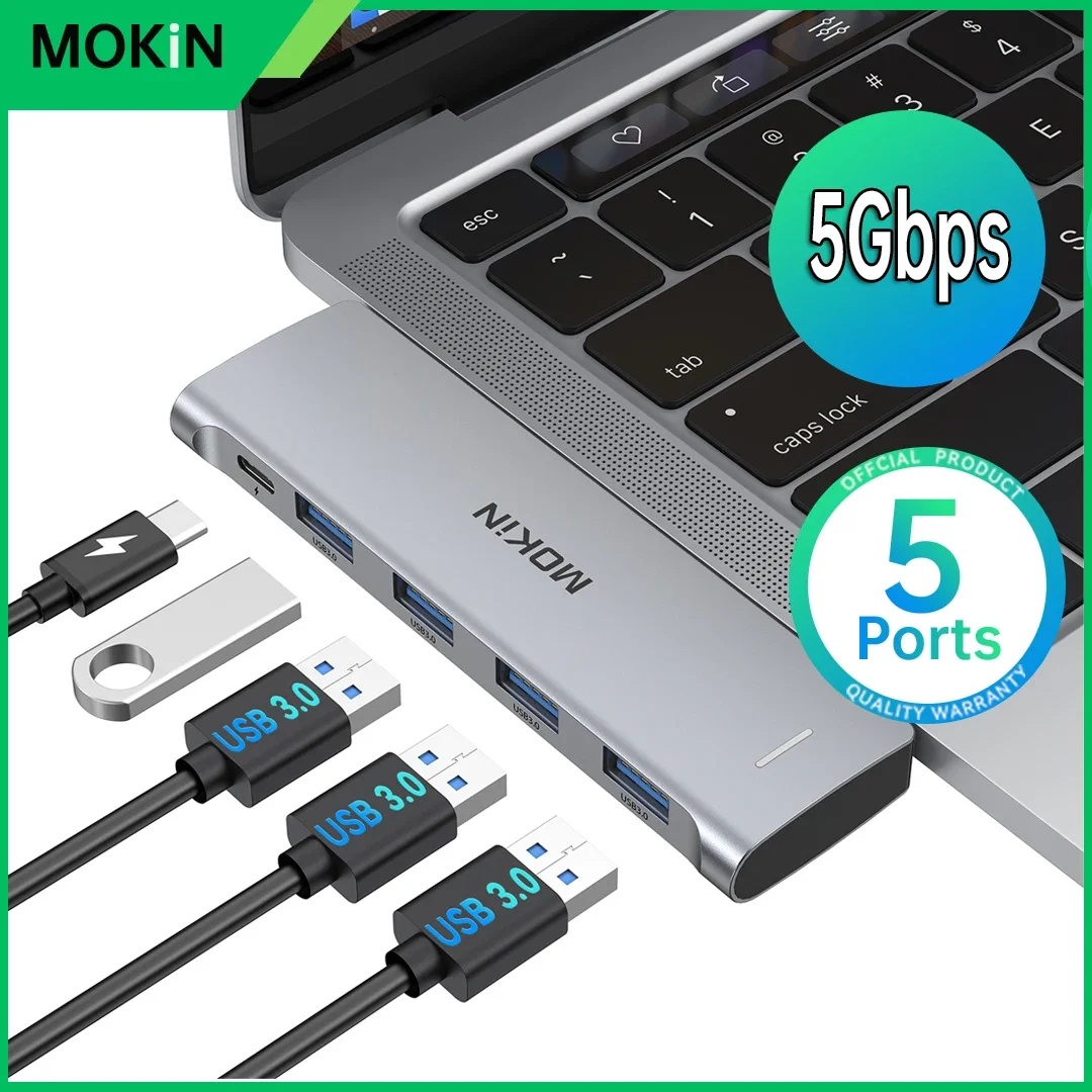 MOKiN 5 in 2 Dual Type-C HUB Thunderbolt 3 Port 5K 60Hz PD 100W 40Gbps for MacBook Pro Air M1 4 USB 3.0 5Gbps Docking Station